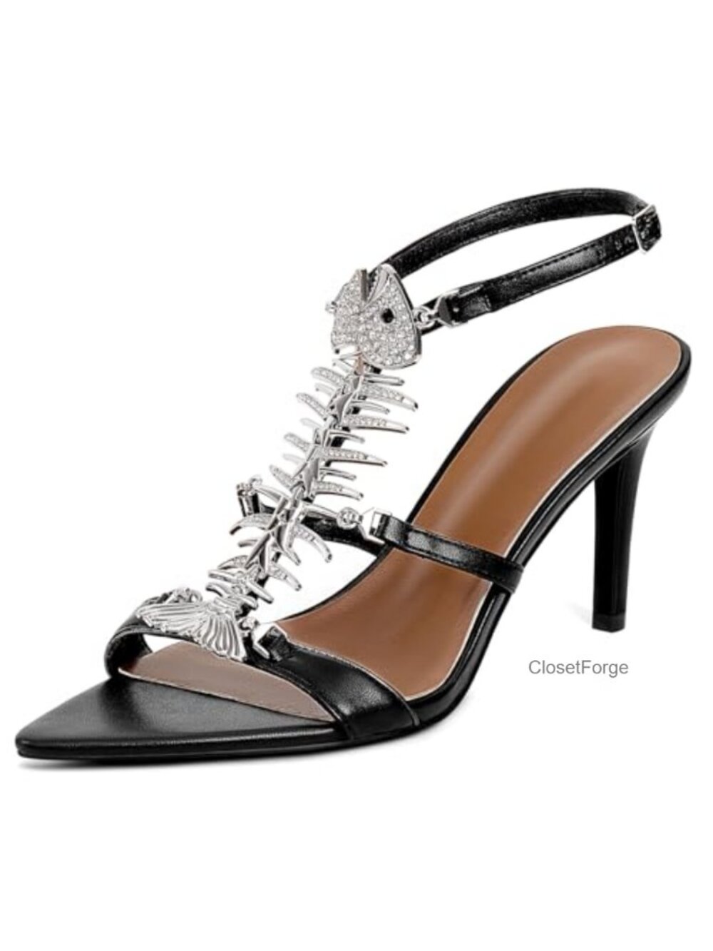 Fishbone Rhinestone Stiletto Heels Women's Open Toe Party Sandals